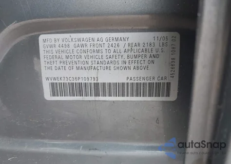 2006 Volkswagen Passat 2.0T из США, поврежденный, VIN WVWEK73C36P109793